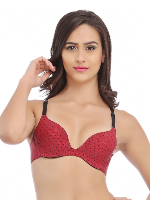 Clovia Maroon Polka Dot Print T-shirt Bra BR0614P09