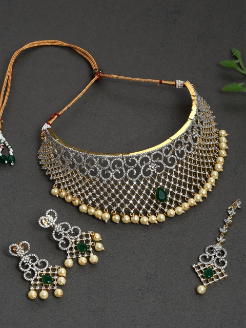 Silvermerc Designs Gold-Plated White AD-Studded & Pearl Beaded Handcrafted Jewellery Set
Silvermerc Designs Gold-Plated White AD-Studded & Pearl Beaded Handcrafted Jewellery Set