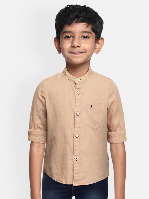 Indian Terrain Boys Beige Regular Fit Cotton Linen Casual Shirt