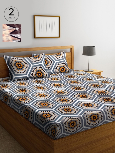 KLOTTHE Peach-Coloured & Grey Melange Geometric 210 TC Cotton 2 King Bedsheet with 4 Pillow Covers
KLOTTHE Peach-Coloured & Grey Melange Geometric 210 TC Cotton 2 King Bedsheet with 4 Pillow Covers