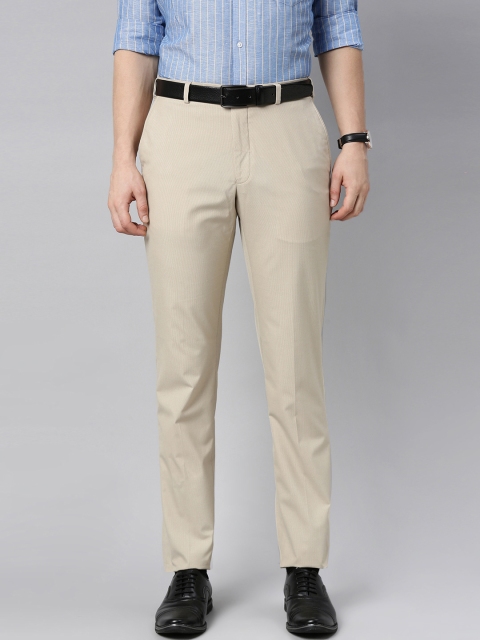Park Avenue Men Beige Smart Fit Formal Trousers
