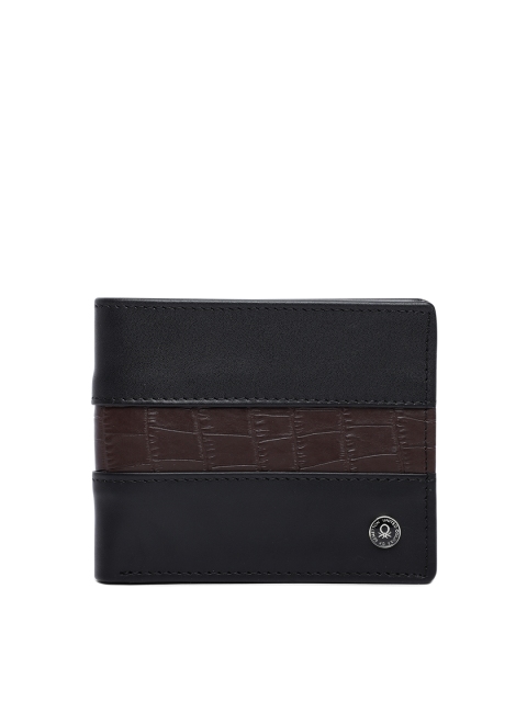 United Colors of Benetton Men Black & Brown Textured Leather Two Fold Wallet