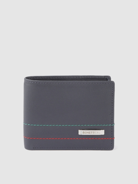 United Colors of Benetton Men Navy Blue Leather Two Fold Wallet