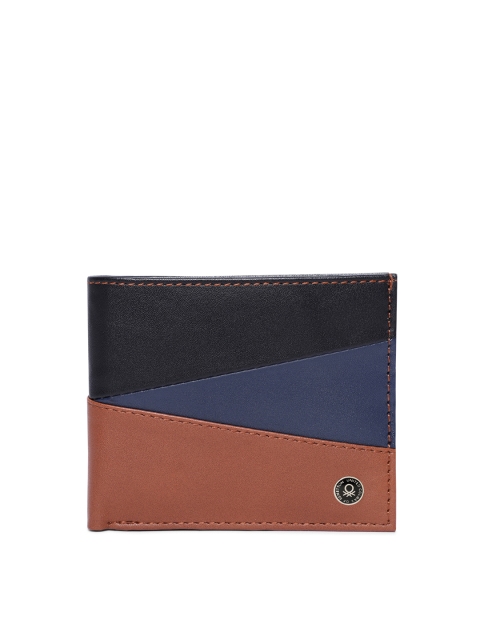 United Colors of Benetton Men Black & Tan Brown Colourblocked Two Fold Wallet