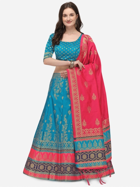 JATRIQQ Turquoise Blue & Pink Woven Design Semi-Stitched Lehenga & Unstitched Blouse with Dupatta
JATRIQQ Turquoise Blue & Pink Woven Design Semi-Stitched Lehenga & Unstitched Blouse with Dupatta