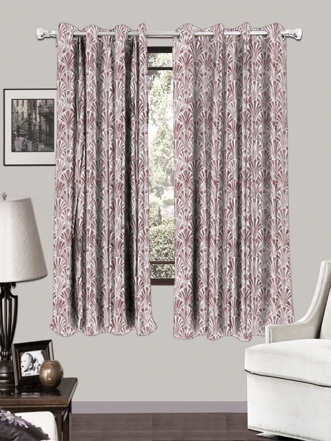 HOUZZCODE Maroon & White Set of 2 Room Darkening Curtains