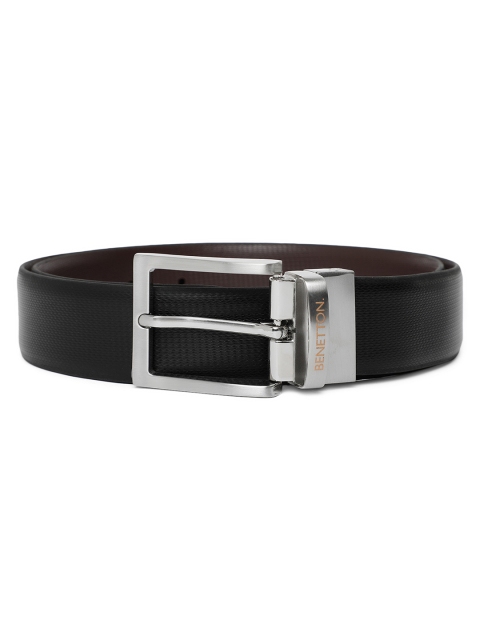 United Colors of Benetton Men Black & Brown Textured Leather Reversible Belt