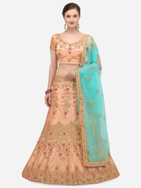 Netram Peach-Coloured & Sea Green Embroidered Semi-Stitched Lehenga & Unstitched Blouse with Dupatta
Netram Peach-Coloured & Sea Green Embroidered Semi-Stitched Lehenga & Unstitched Blouse with Dupatta