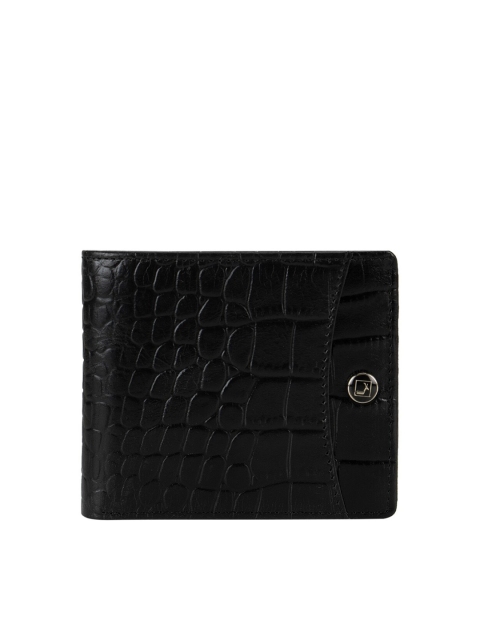 Da Milano Men Black Textured Leather Two Fold Wallet