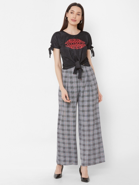 ZOLA Women Grey & Black Printed Top with Palazzos