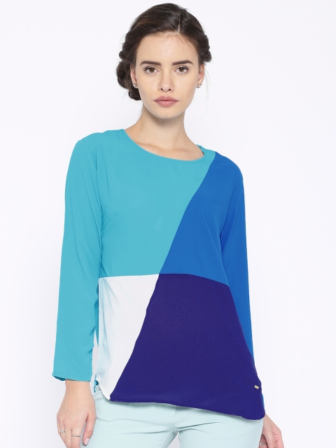 Tokyo Talkies Blue Colourblock Polyester Top