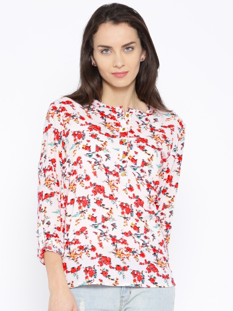 Tokyo Talkies Off-White Floral Print Georgette Top