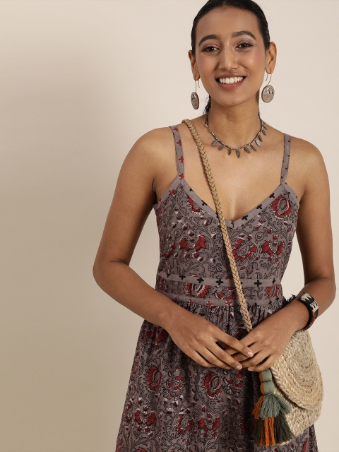 Taavi Women Grey & Red Bagru Hand Block Print Sustainable Pure Cotton Dress with Pocket
Taavi Women Grey & Red Bagru Hand Block Print Sustainable Pure Cotton Dress with Pocket