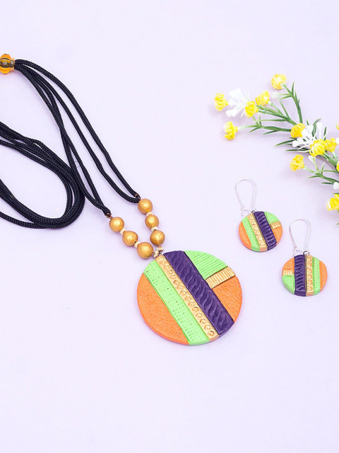 Golden Peacock Multicoloured Beaded Terracotta Handcrafted Jewellery Set, Multi
Golden Peacock Multicoloured Beaded Terracotta Handcrafted Jewellery Set, Multi