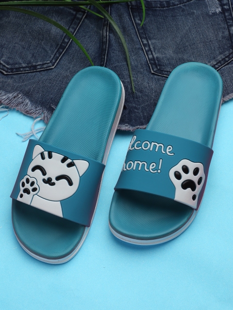 Pampy Angel Women Teal & White Printed Sliders