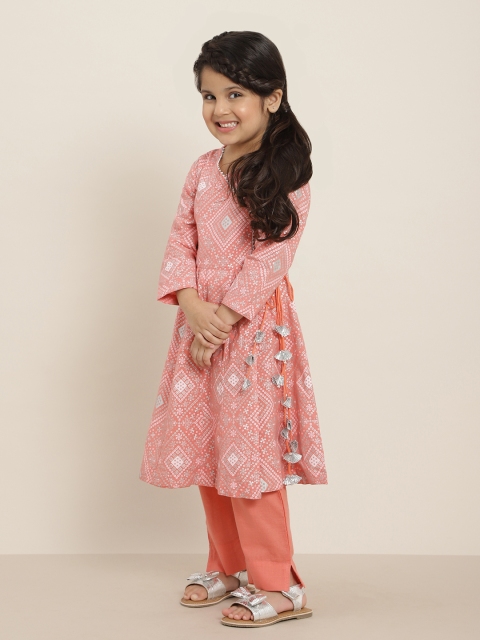 Sangria Girls Peach-Coloured & Silver Cotton Bandhani Printed Angrakha Kurta & Trousers
Sangria Girls Peach-Coloured & Silver Cotton Bandhani Printed Angrakha Kurta & Trousers
