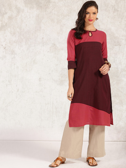 Anouk Women Maroon & Coral Pink Colourblocked Straight Kurta
Anouk Women Maroon & Coral Pink Colourblocked Straight Kurta