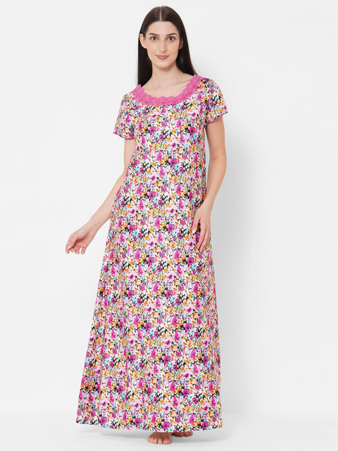 Sweet Dreams Women Multicoloured Printed Maxi Nightdress, Multi 
Sweet Dreams Women Multicoloured Printed Maxi Nightdress, Multi