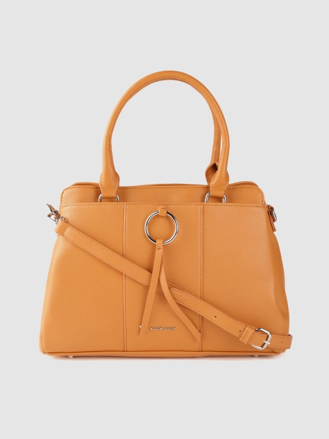 Allen Solly Mustard Yellow Solid Structured Handheld Bag