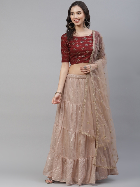SHUBHKALA Beige & Maroon Embellished Mukaish Semi-Stitched Lehenga & Unstitched Blouse With Dupatta
SHUBHKALA Beige & Maroon Embellished Mukaish Semi-Stitched Lehenga & Unstitched Blouse With Dupatta
