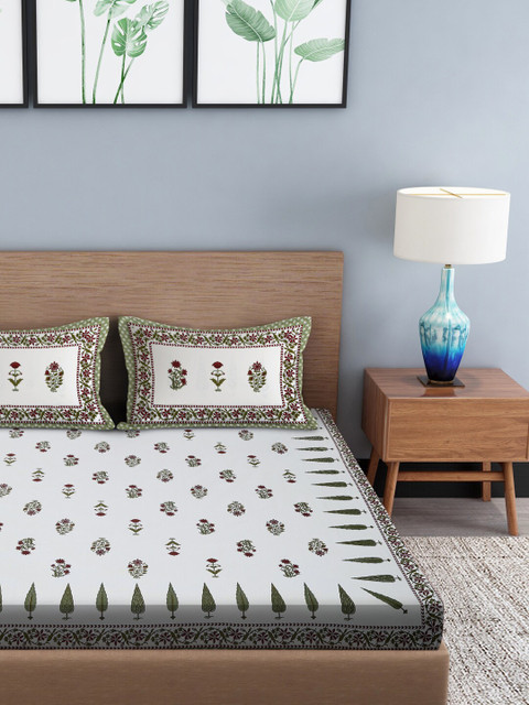 Gulaab Jaipur White & Green Ethnic Motifs 350 TC Cotton 1 King Bedsheet with 2 Pillow Covers
Gulaab Jaipur White & Green Ethnic Motifs 350 TC Cotton 1 King Bedsheet with 2 Pillow Covers