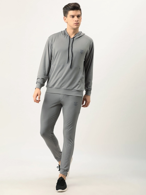 Sports52 wear Men Grey Solid Hooded Tracksuit