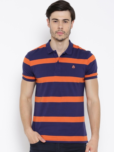 United Colors of Benetton Navy Blue Striped Polo T-Shirt
