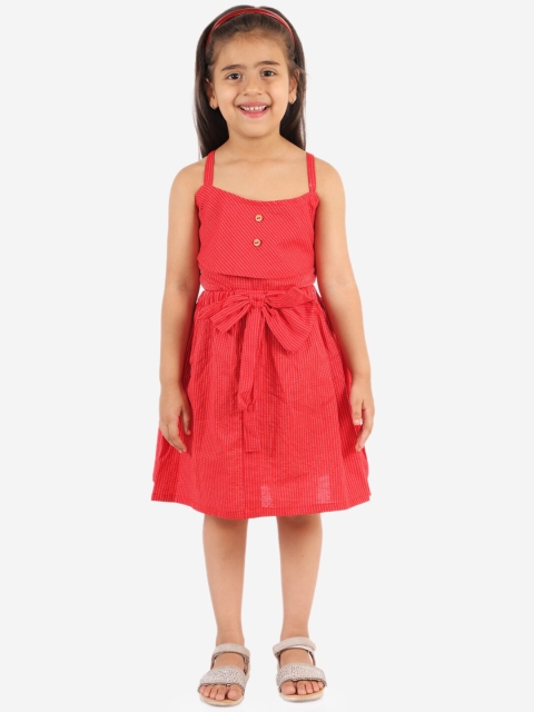YK Girls Red & White Striped Top with Bow Skirt
