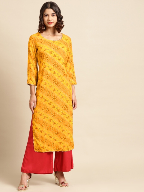 Saadgi Women Yellow & Red Bandhani Printed Gotta Patti Kurta