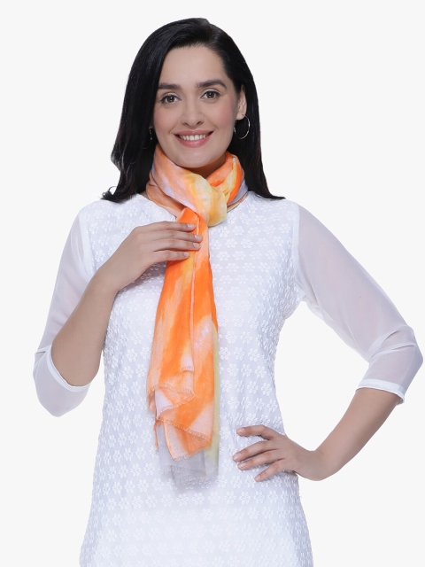 Scarves & Glitters Women Orange & White Printed Scarf