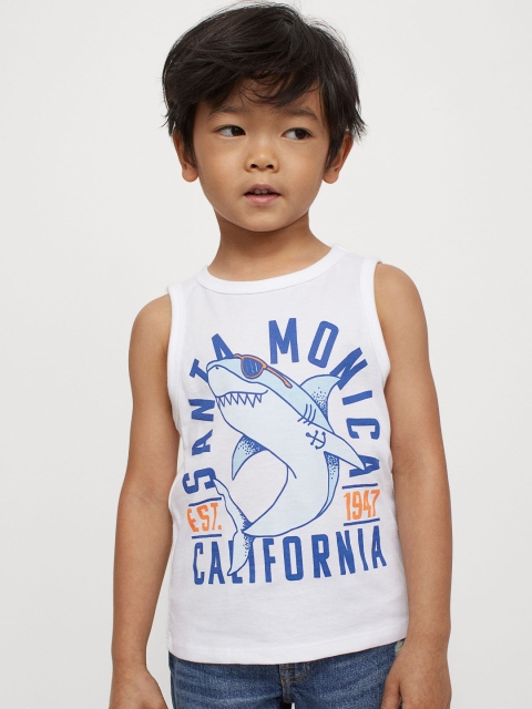 H&M Boys White & Blue Printed Cotton Vest Top