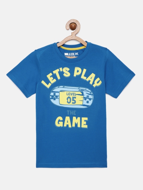 Provogue Boys Blue Typography Printed Pure Cotton T-shirt