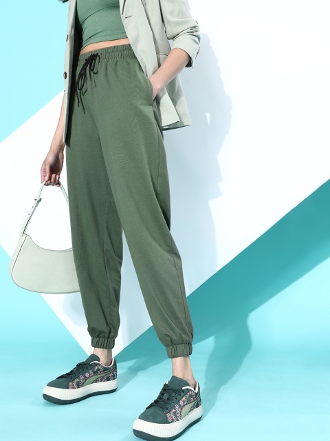 DressBerry Women Lovely Olive Solid Jogger Trousers
