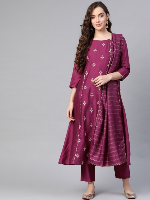 Indo Era Women Burgundy & Golden Embroidered Sequinned Kurta with Trousers & With Dupatta
Indo Era Women Burgundy & Golden Embroidered Sequinned Kurta with Trousers & With Dupatta