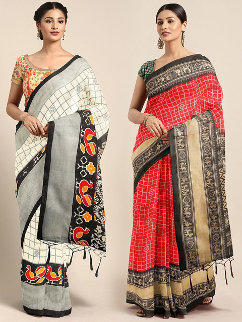 KALINI Pack of 2 White & Red Checked Khadi Saree
KALINI Pack of 2 White & Red Checked Khadi Saree