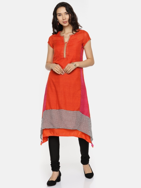 Biba Women Orange Printed A-Line Layered Kurta