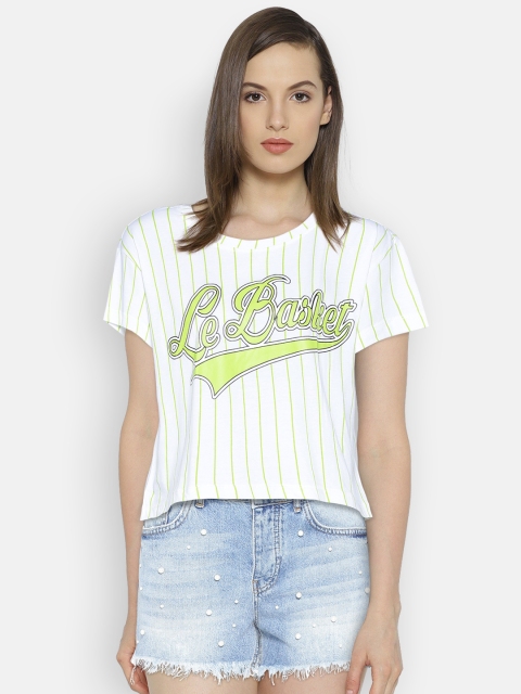 Vero Moda Off-White Striped Printed Crop T-shirt