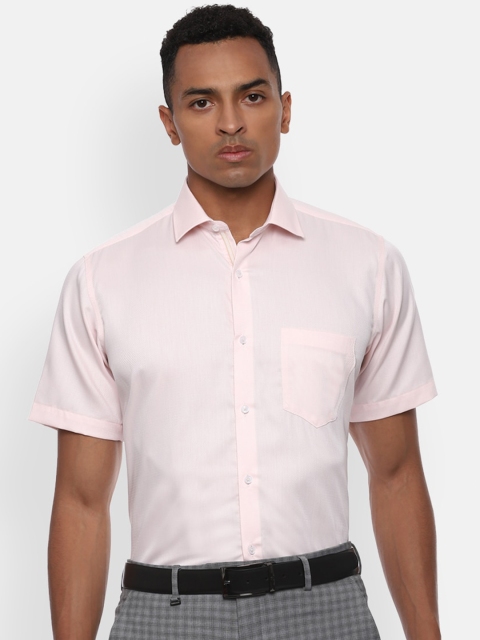 Van Heusen Men Pinl Cotton Regular Fit Self Design Formal Shirt, Pink