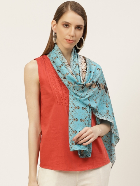 Anouk Women Blue & Brown Printed Scarf