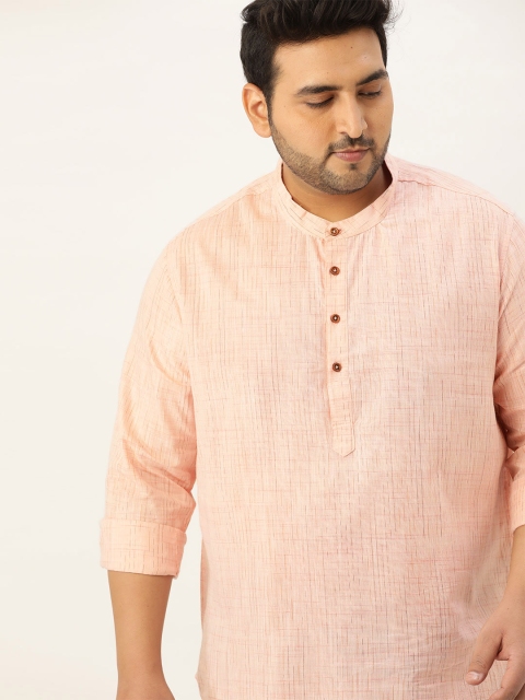 Sztori Men Plus Size Peach-Coloured Self-Design Pure Cotton Casual Shirt
