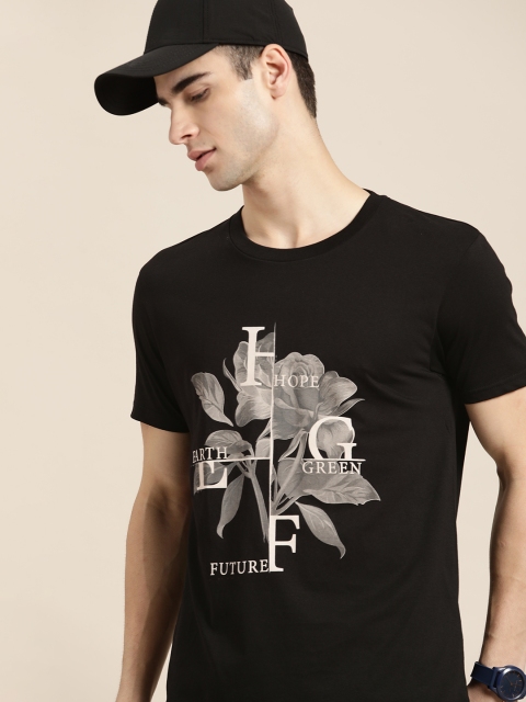 Moda Rapido Men Black Cream-Coloured Typography Printed Pure Cotton T-shirt