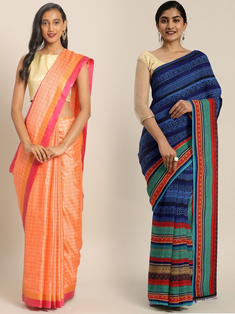 KALINI Pack Of 2 Printed Sarees, Peach