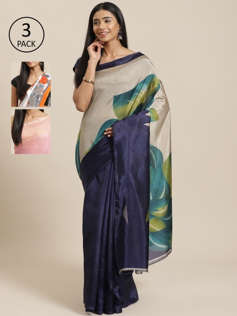 KALINI Multicoloured Printed Saree, Navy blue