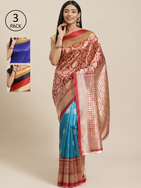 KALINI Pack of 3 Printed Sarees, Red