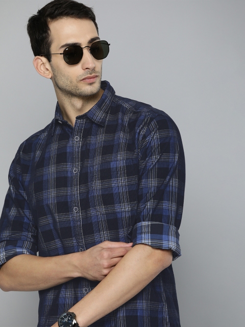 Indian Terrain Men Blue Slim Fit Tartan Checks Checked Casual Shirt