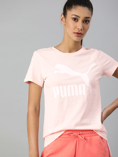 Puma Women Pink Classics Brand Logo Printed Pure Cotton T-shirt