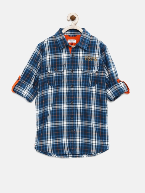 U.S. Polo Assn. Kids Boys Blue & Grey Checked Casual Shirt
