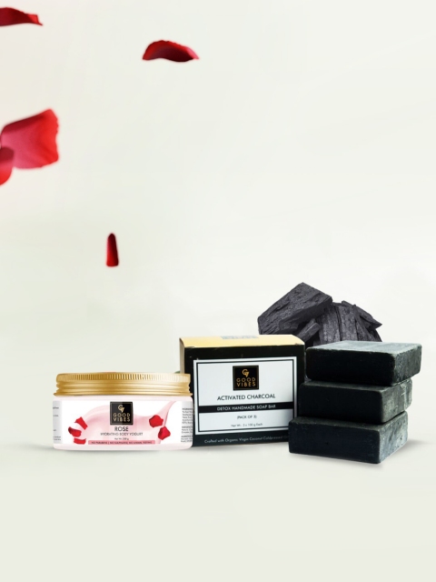 Good Vibes Bath Combo of 4 - Activated Charcoal Handmade Soap & Rose Body Yogurt, Transparent
Good Vibes Bath Combo of 4 - Activated Charcoal Handmade Soap & Rose Body Yogurt, Transparent