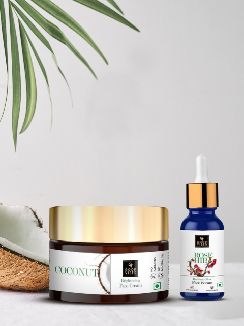 Good Vibes Rose Hip Radiant Glow Face Serum & Coconut Brightening Face Cream Combo 60 g, Transparent
Good Vibes Rose Hip Radiant Glow Face Serum & Coconut Brightening Face Cream Combo 60 g, Transparent