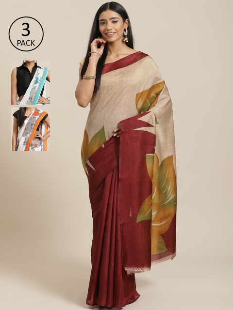 KALINI Pack Of 3 Saree, Beige
